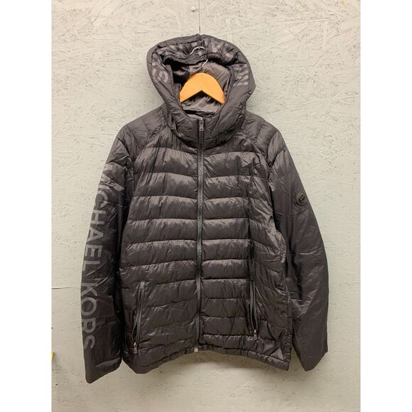Michael Kors Men's Large Black Puffer Jacket Hooded Full Zip Quilted Winter Coat - Picture 1 of 11